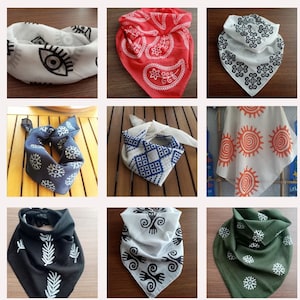 Boho hippie cotton bandanas,set of two bandanas, set of three bandanas, unique bandanas, mens neck scarf, bandana set, boho wrist wrap