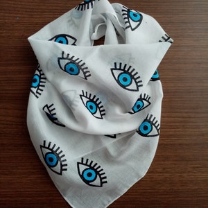 Blue evil eye print bandana, unique gifts for women, bandanas evil eye wrap, large evil eye headbands, bandana for women,