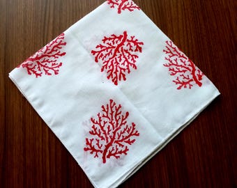 Cotton Red coral bandana, hippie headbands, woman accessories, unisex hair scarf,