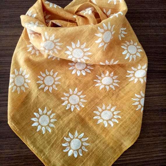 Cotton Sun bandana, sun shine print, cotton bandana, Yellow headband, mens bandana, boho bandana, block print bandana, neck bandana scarf