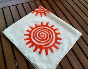 Sun shine print bandana, summer outfit accesory, light-weight cotton kerchief, inspirational scarf, picnic headband, unisex hair wrap