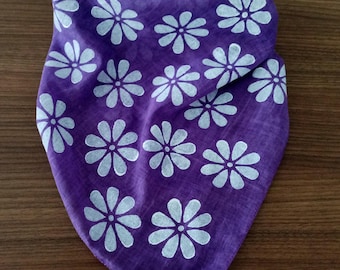 Purple daisy bandana, cotton block print scarf,  floral neck scarf, bandanna for women,