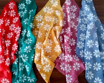 Daisy Print Cotton Bandanas, Block Print Scarf Set for Women