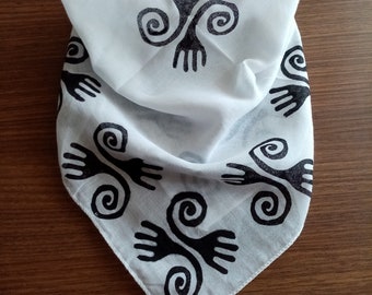 Ancient Egypt fıgure, white cotton bandana, unique gifts, block print  neck scarf, handmade christmas gifts, minimalist gift for her