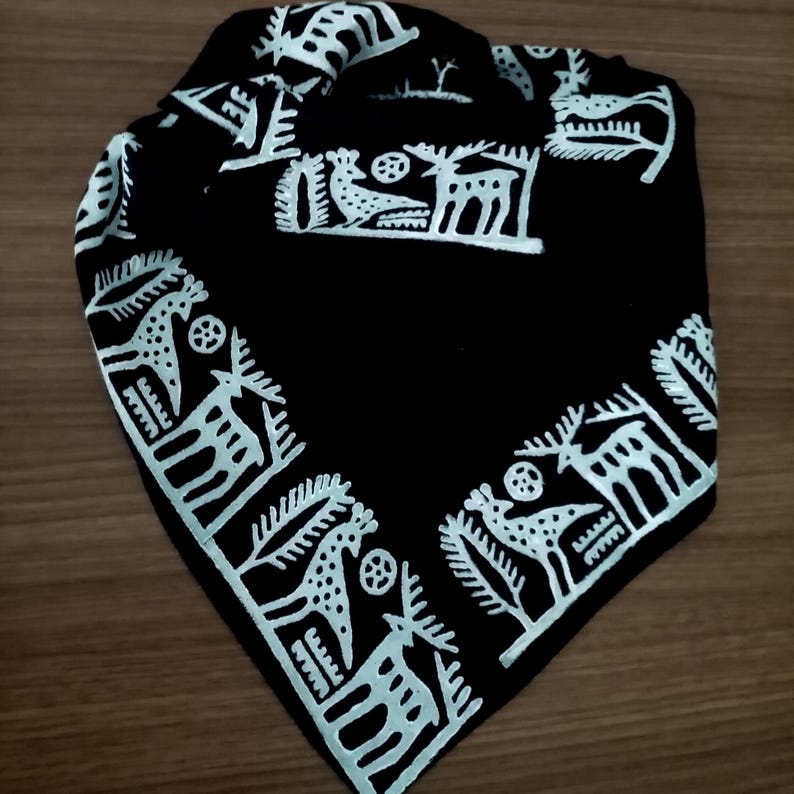 Ethnic cotton bandana, Anatolian scarf, Hittite pattern, Unique design, white headbands, deer print, gift for Teacher, Women’s Day image 1