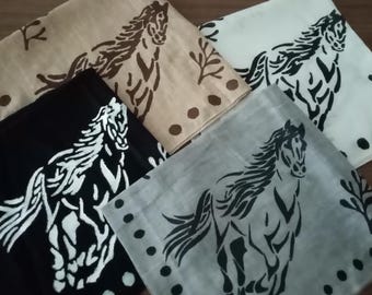 Cowboy Horse Bandana Bundle, Western Cotton Neckerchief, Boho Riding Scarf ,