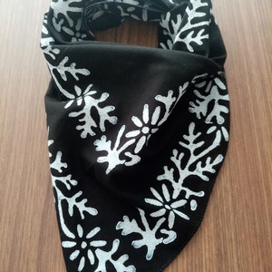 Black White Cotton Bandana, Woodblock Print Neck Scarf, Cowboy Headband