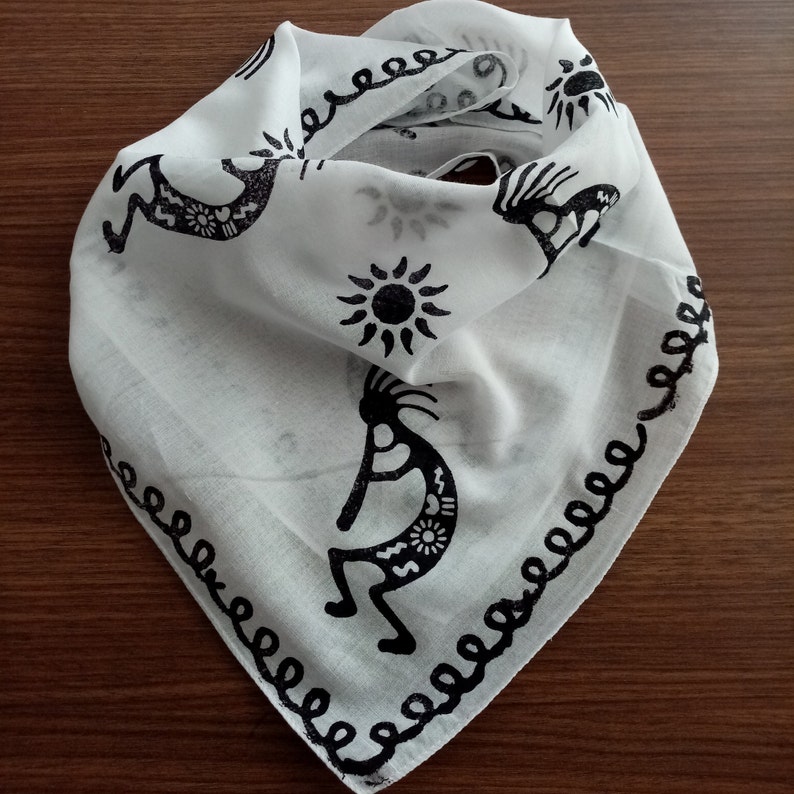 Kokopelli bandana, Southwest scarf, mythologic gift,native American,ancient mythology, boho chic vibes image 2