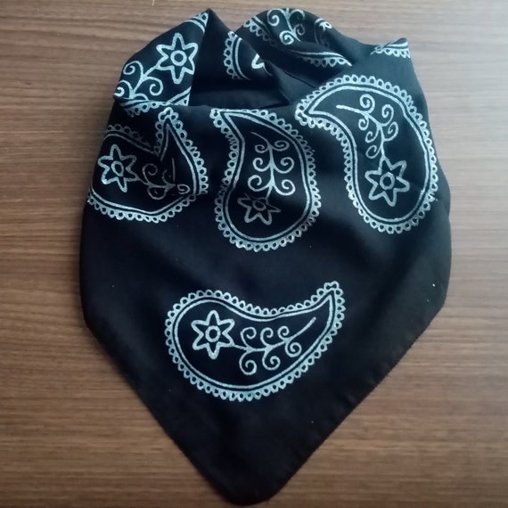 Floral Cotton Bandana for Women, Black Boho Hair Bandana, Neck Scarf,