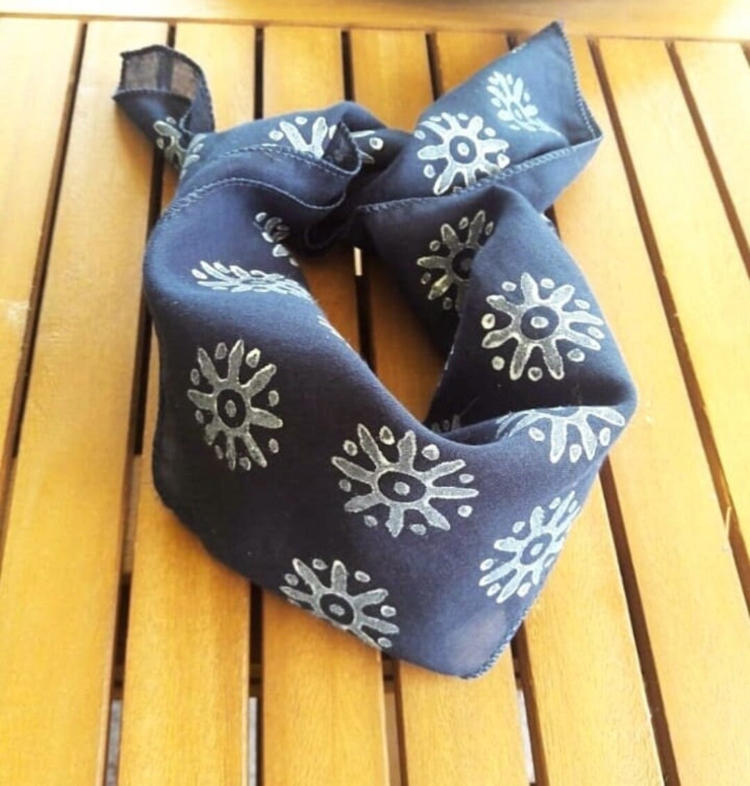 Navy Blue Bandana, Surgical Cap Bandana, Block Print Scarf, Men ...