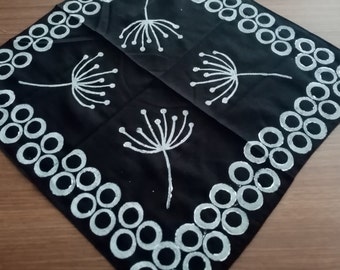 Dandelion print bandana , Black white cotton bandana, boho hippie accessories ,small neck scarf, handmade gifts, block print bandana