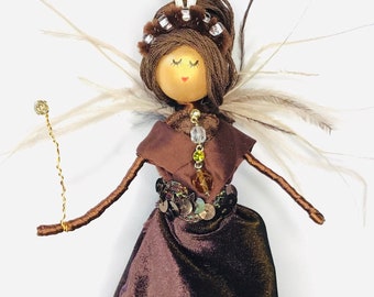 Forest fairy doll ornament, vintage style, Fairycore, Pixiecore, Forest Fae, Folk, Tree topper, Nymph, Folklore, Woodland, Keepsake heirloom