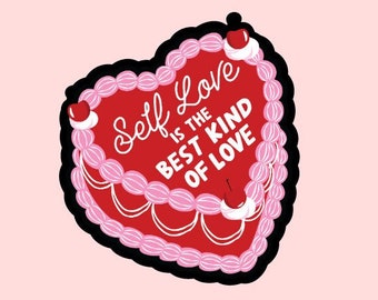 Self Love Sticker ~ Waterproof ~ Retro ~ Trendy ~ Heart Cake ~ Love Yourself ~ Laptop ~ Water Bottle ~ Decal ~ Gift Ideas ~ Valentine's Day