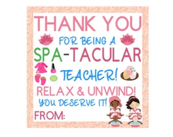 Etiqueta de regalo para maestros Spa-Tacular IMPRIMIBLE, Etiqueta de regalo de agradecimiento al maestro, Gracias, Relájese, Etiqueta del maestro