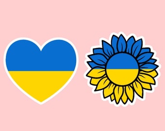 Ukraine Flag Waterproof Vinyl Stickers ~ Sunflower ~ Heart ~ Laptop ~ Water Bottle ~ Support ~ Decal (Donated to Crisis Relief Fund)