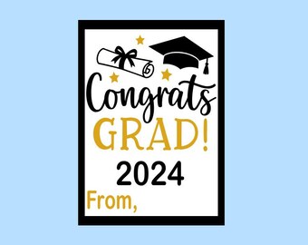 PRINTABLE Congrats Grad Gift Tag ~ Graduation ~ Party Favor Tags ~ Label ~ Class of 2024 ~ Graduation Cap ~ Diploma ~ Instant Download