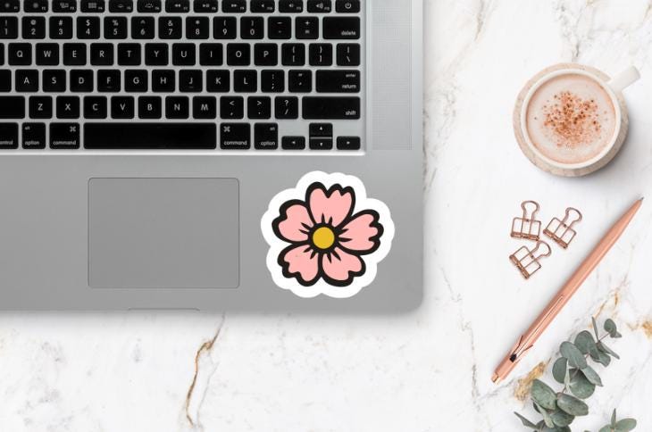Notebook Sticker Design Pink Pink Flower Sticker ~ Waterproof ~ Laptop ~ Water Bottle ~ Decal ~ Gift ...