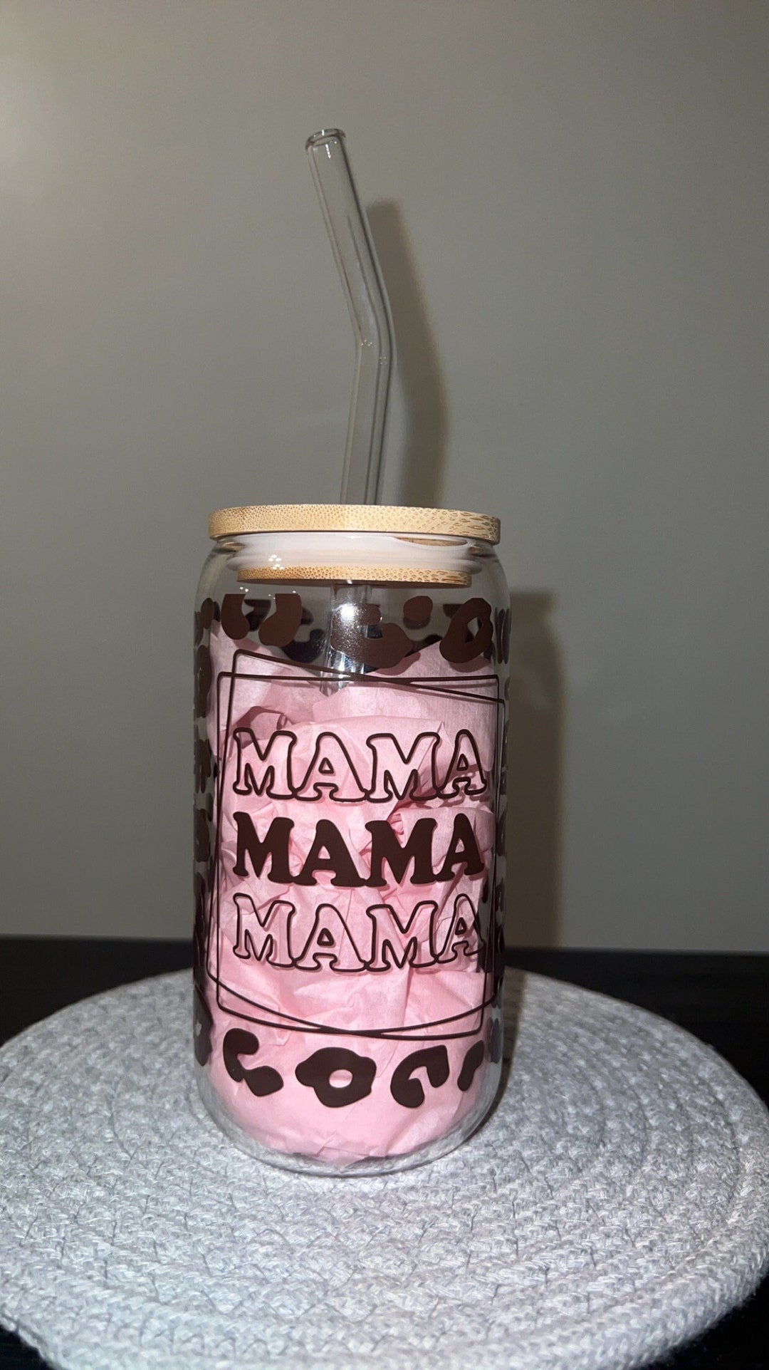 Mama Leopard Glass Cup ~ Libbey Glass Can ~ 16 Oz ~ Cheetah Print ...