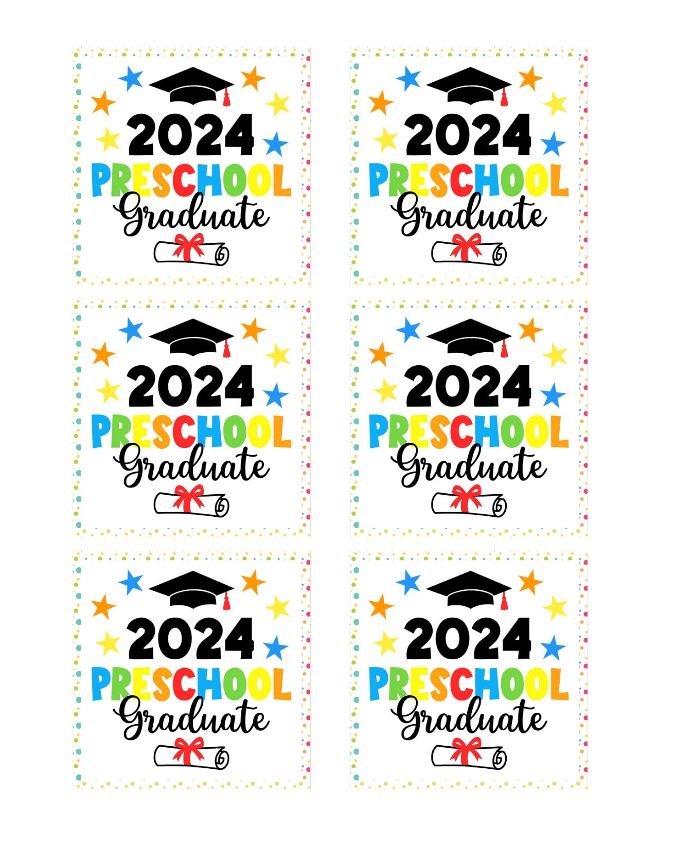 PRINTABLE 2024 Preschool Graduate Gift Tag ~ End of Year Tag ~ Class of ...
