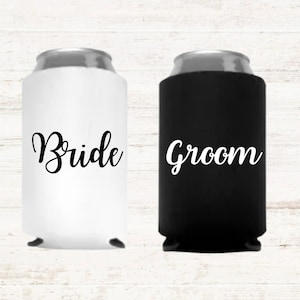 Bride and Groom Can Cooler ~ Wedding Koozie ~ Cozies ~ Wedding Season ~ Favors ~ Decor ~ Custom ~ Personalized ~ Engagement ~ Gift Ideas