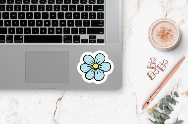 Blue Flower Sticker ~ Waterproof ~ Laptop ~ Water Bottle ~ Decal ~ Gift ...