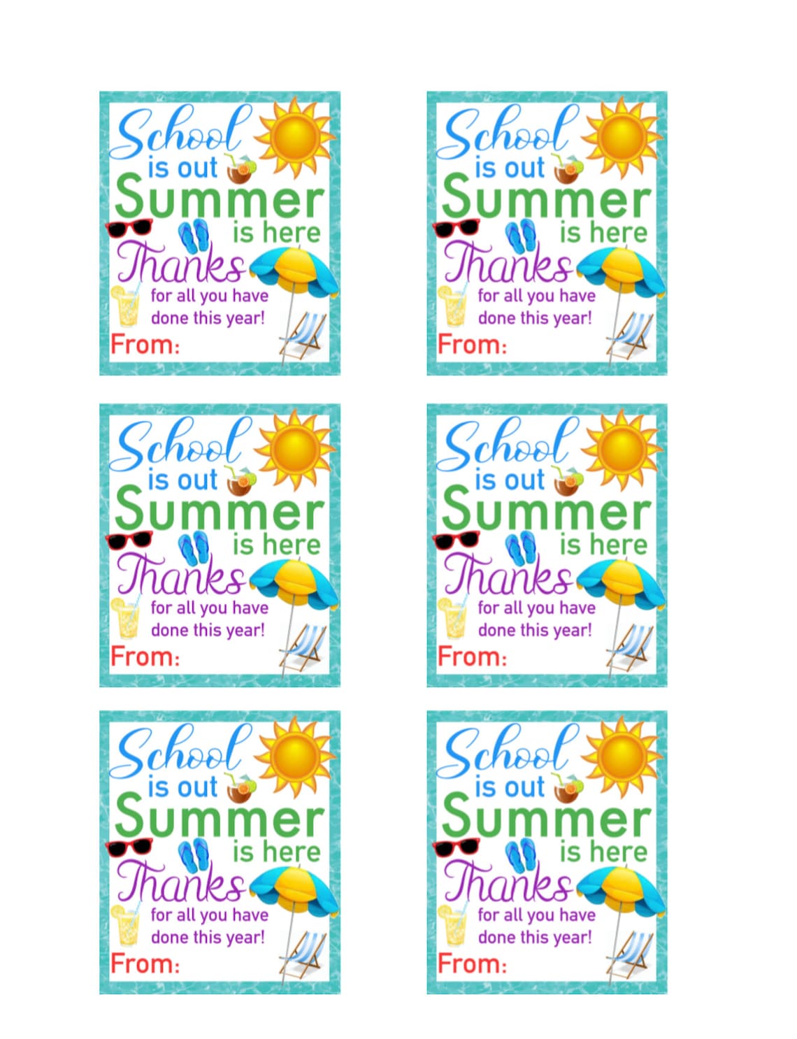 PRINTABLE School is Out Summer is Here Thank You Tag, End of Year Gifts ...