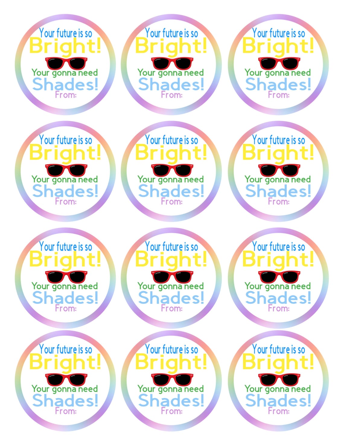 PRINTABLE Sunglasses Gift Tag Your future is so Bright your Etsy