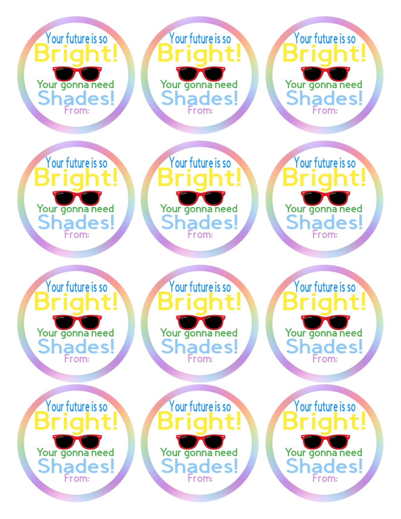 PRINTABLE Sunglasses Gift Tag Your future is so Bright your Etsy