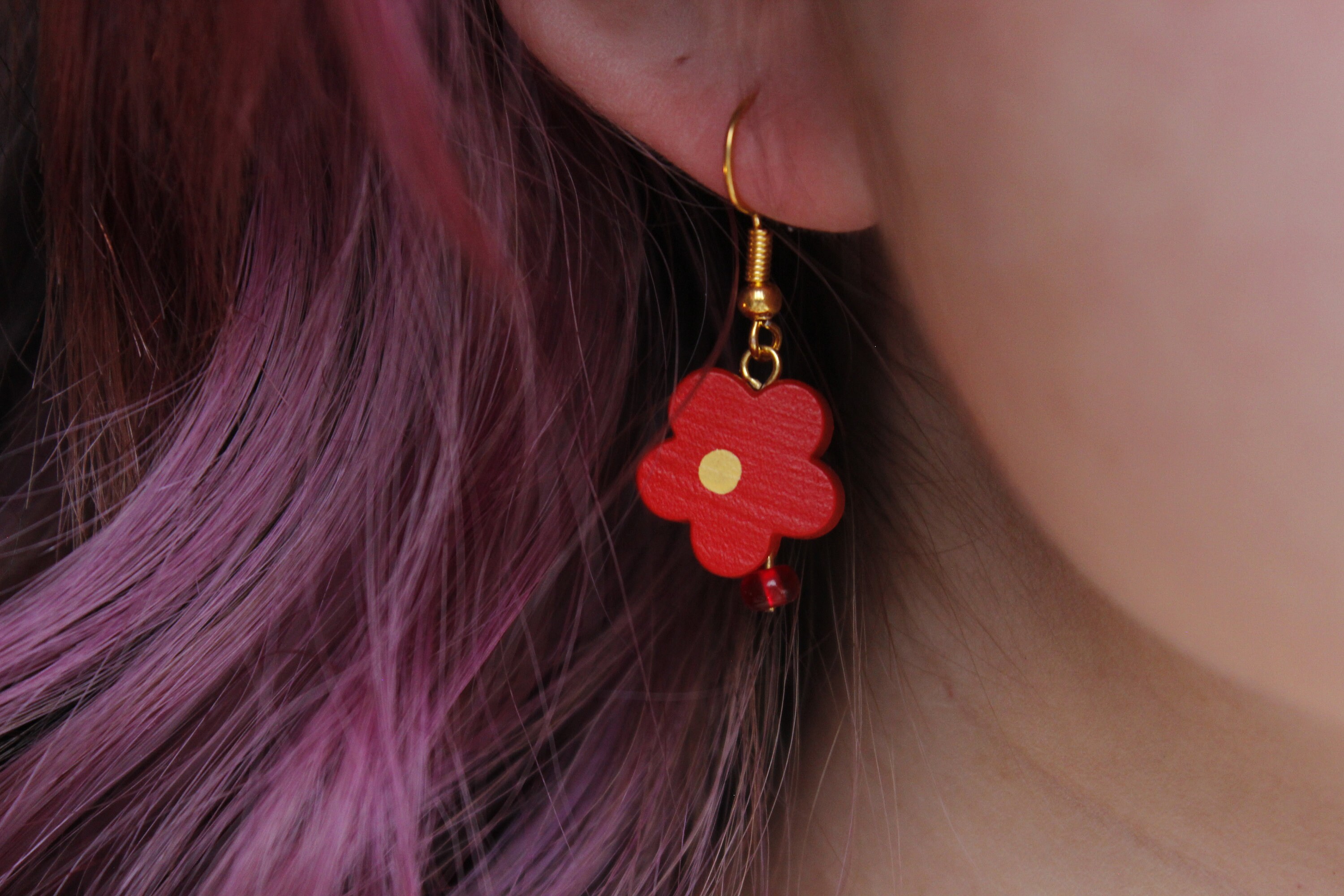 Handmade wooden flower earrings Etsy