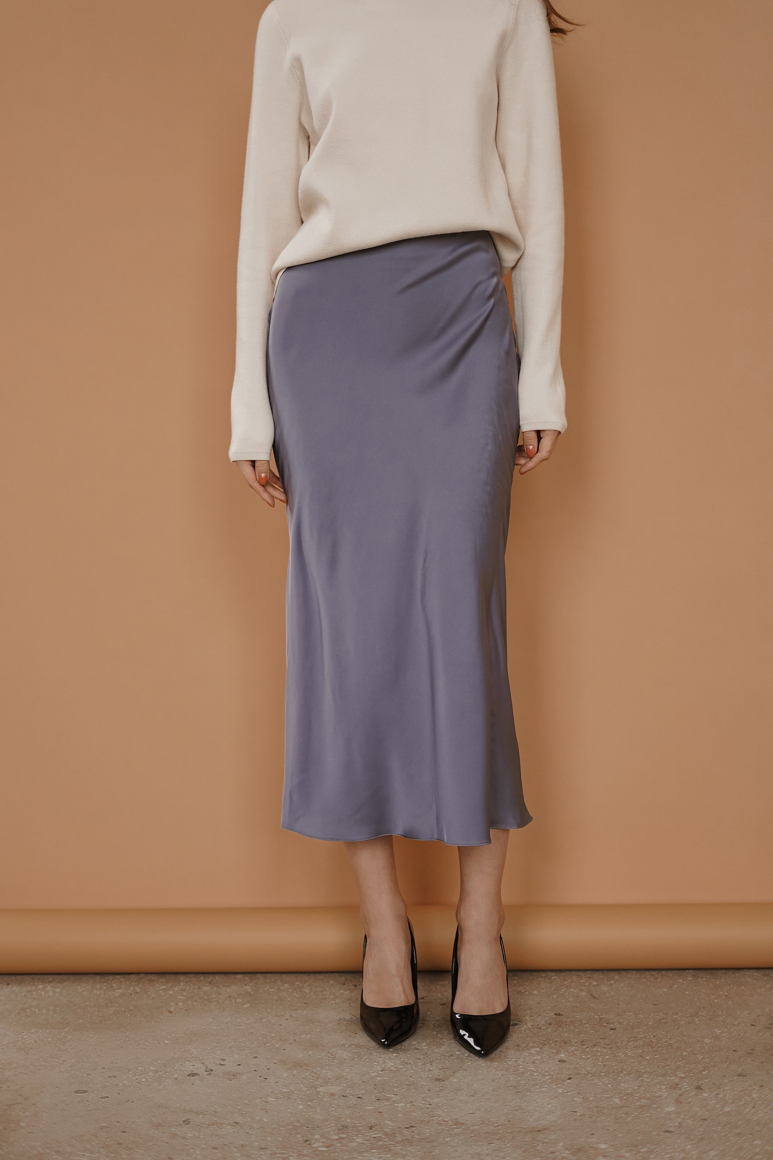 silver silk skirt