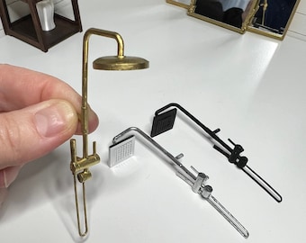Miniature Dollhouse Wall Shower and Drain Set | 3D Printed 1:12 Scale Wall and Hand Shower and Drain | Round or Square Head and Drain