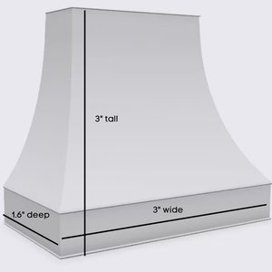 Pu&ograve; includere: Cappa aspirante in metallo bianco con fronte curvo. &Egrave; larga 7,6 cm, alta 7,6 cm e profonda 4 cm.