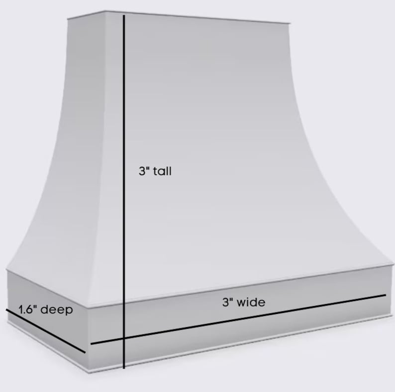Pu&ograve; includere: Cappa aspirante in metallo bianco con fronte curvo. &Egrave; larga 7,6 cm, alta 7,6 cm e profonda 4 cm.