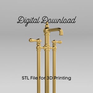 3D STL-Datei | Puppenhaus Miniatur Traditionelle 3-Rohr Badewanne Wasserhahn | Freistehender Wannenwasserhahn zum Drucken | Druck in Resin oder Filament