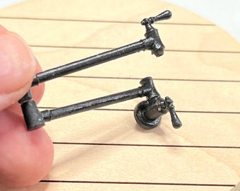 Moveable Dollhouse Miniature Traditional Pot Filler | 1:12 Scale Kitchen Decor | Painted or Unfinished