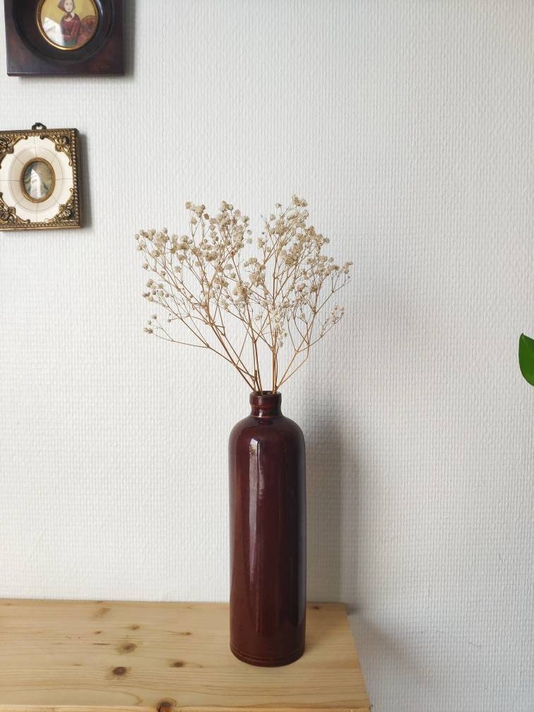 Vase en Grès Véritable Digoin - Soliflore Vintage Céramique Marron Bouteille Ancienne Made in France