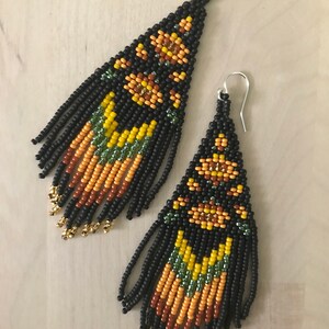 California Poppy Beaded Fringe Earrings (black)