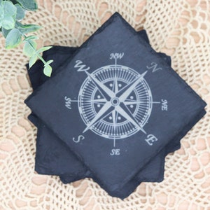 Compass Rose Slate Coaster, set of 4