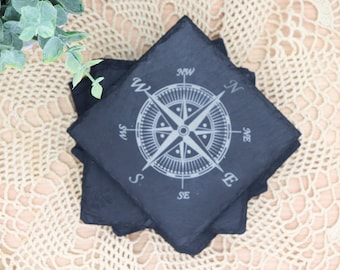 Compass Rose Slate Coaster, set of 4