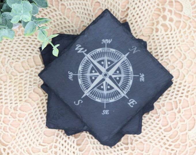 Featured listing image: Compass Rose Slate Coaster, set of 4