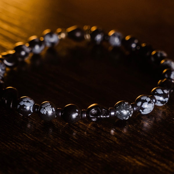 Paint it Black - Bracelet Rock " Crane "  en Howlite et en perle de gemme.