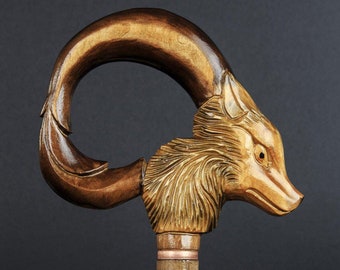 Fox Walking Stick | Hand Carved Wooden Cane | Wildlife Inspired Gift