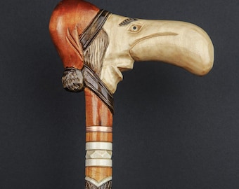 Gnome Wooden Walking Cane for Men and Women - Natural Solid Wood