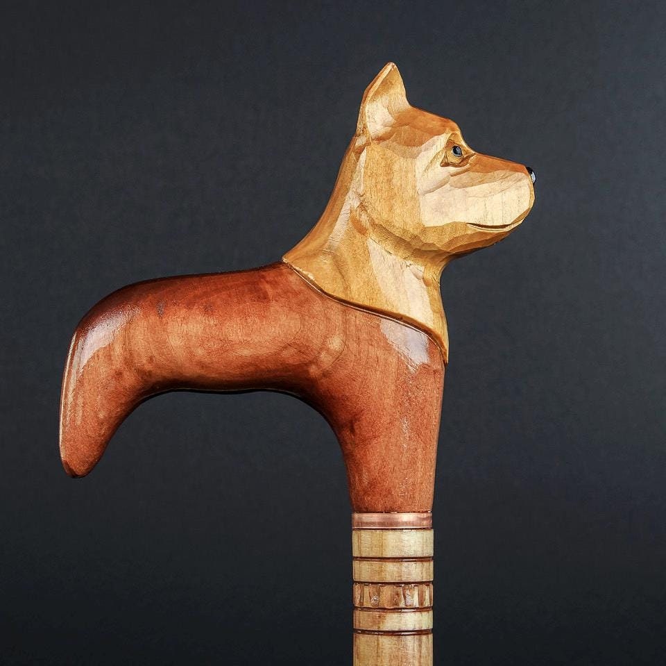 犬のデザインのステッキ 女性と男性用 木製 手作り - Etsy 日本