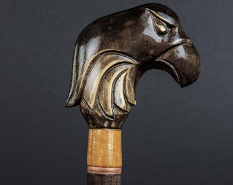 Cape Crow Gehstock | Einzigartiger handgeschnitzter Holzstab | Geschenk für exotische Vogelliebhaber