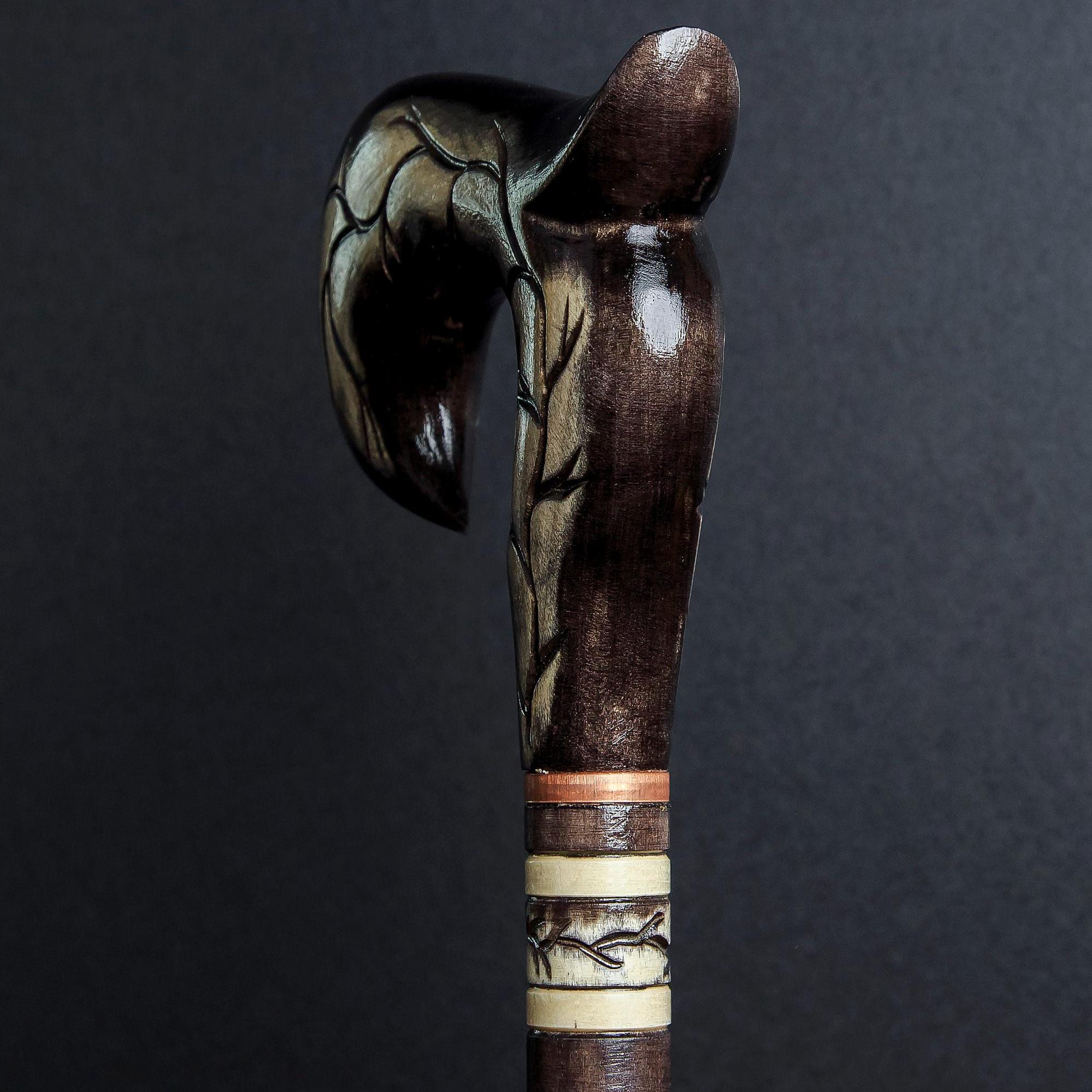 Gothic Fantasy Forest Walking Cane Hand-Carved Wooden Walking Stick Unique Wood Cane for Men & Women