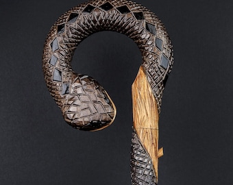 Snake Elegant Carved Walking Cane, Lightweight Wooden Cane for All for Everyday Use