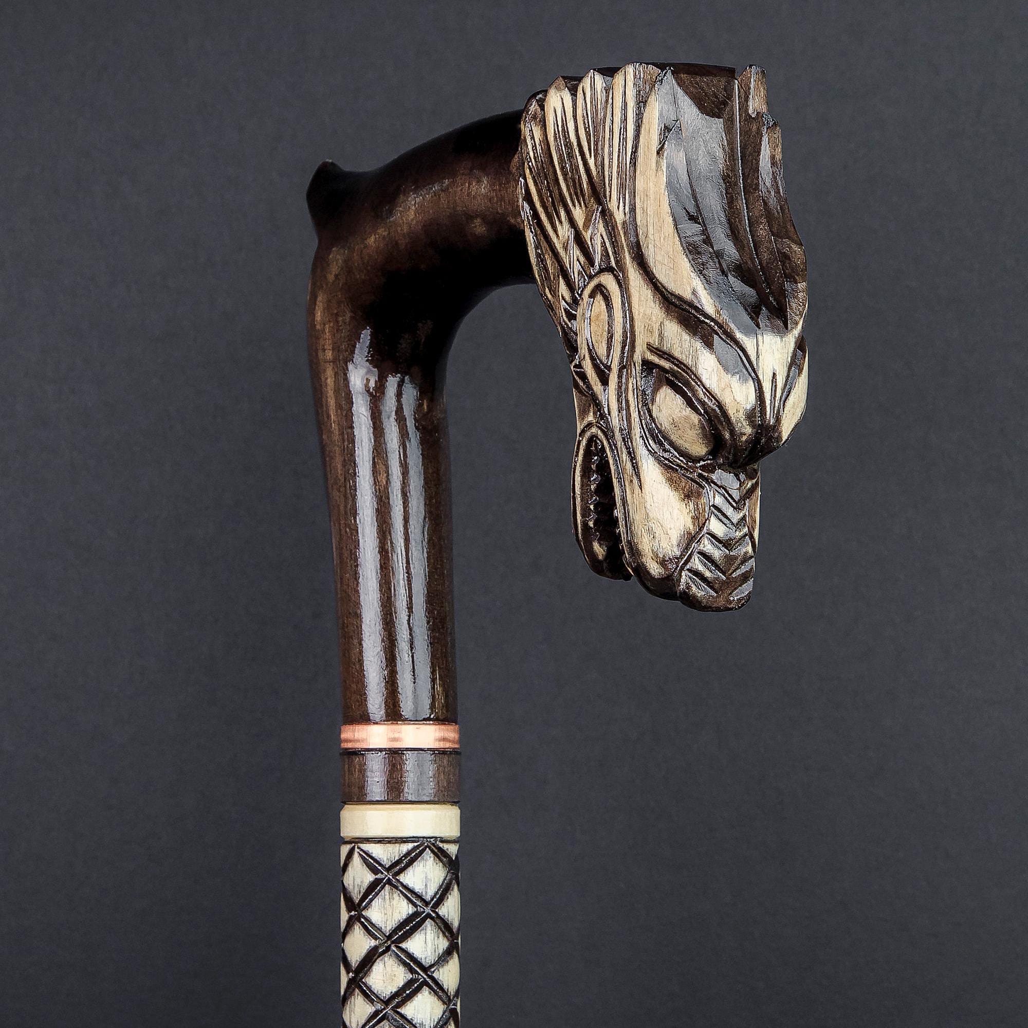 Hand Carved Dragon Design Wooden Walking Stick For Men - View #5