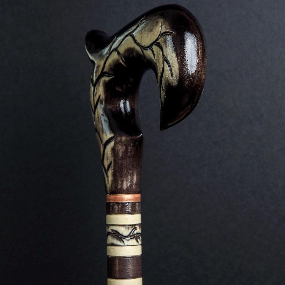 Gothic Fantasy Forest: Walking Cane Handcarved Wooden