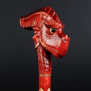 Roter Drachen-Gehstock für Frauen, Gehstock für Männer, handgefertigter Gehstock mit Drachen-Design, Holzstock für den täglichen Gebrauch, Fantasy-Gehstock